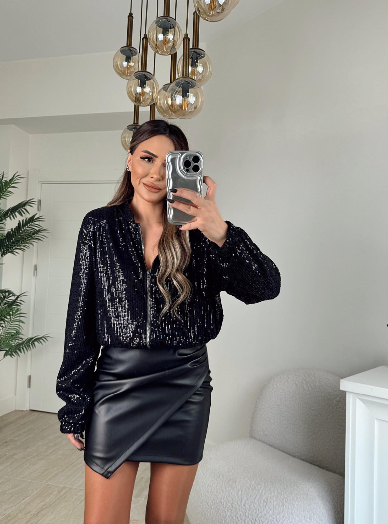 Siyah Payet Bomber Ceket