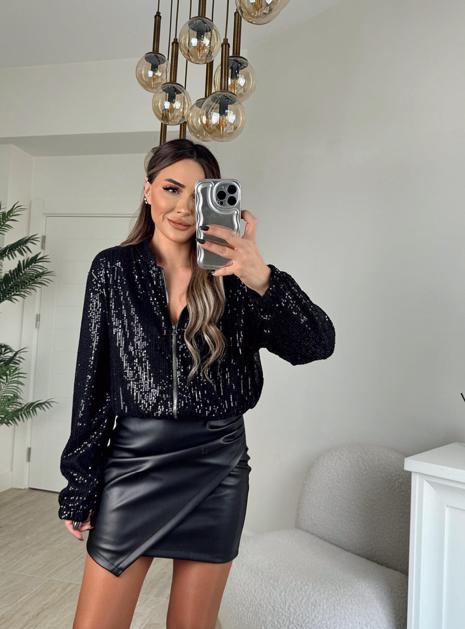 Siyah Payet Bomber Ceket