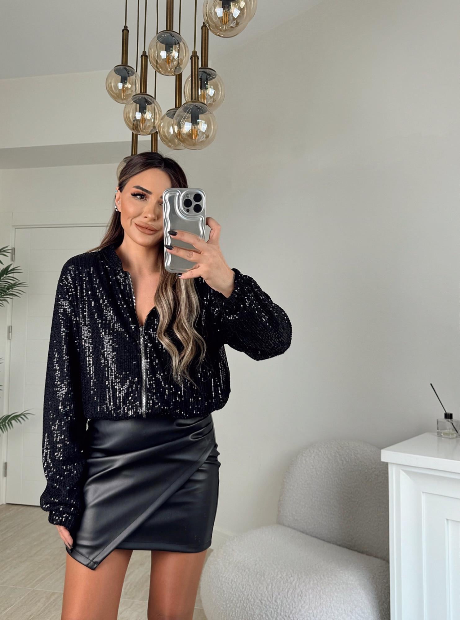 Siyah Payet Bomber Ceket