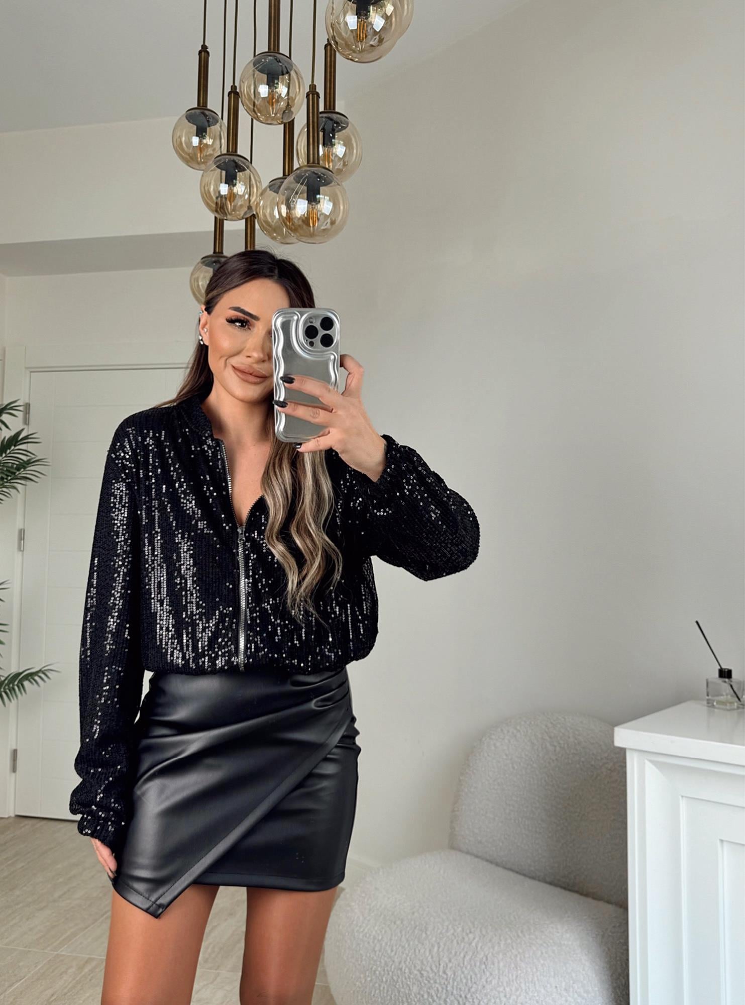 Siyah Payet Bomber Ceket