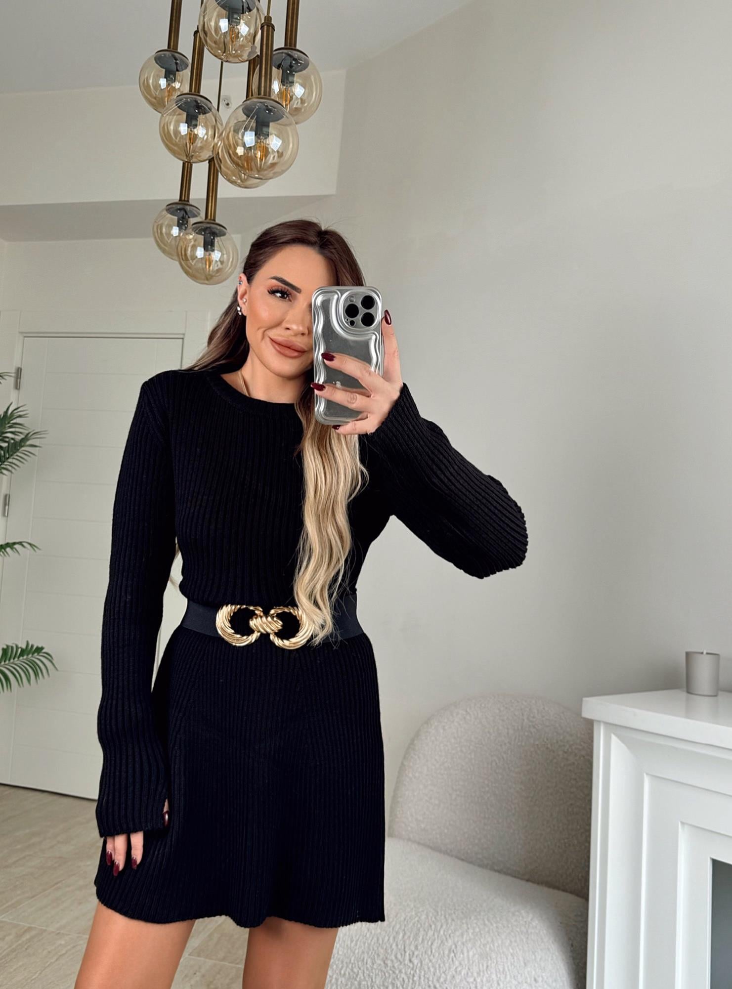 Siyah Triko Çan Elbise