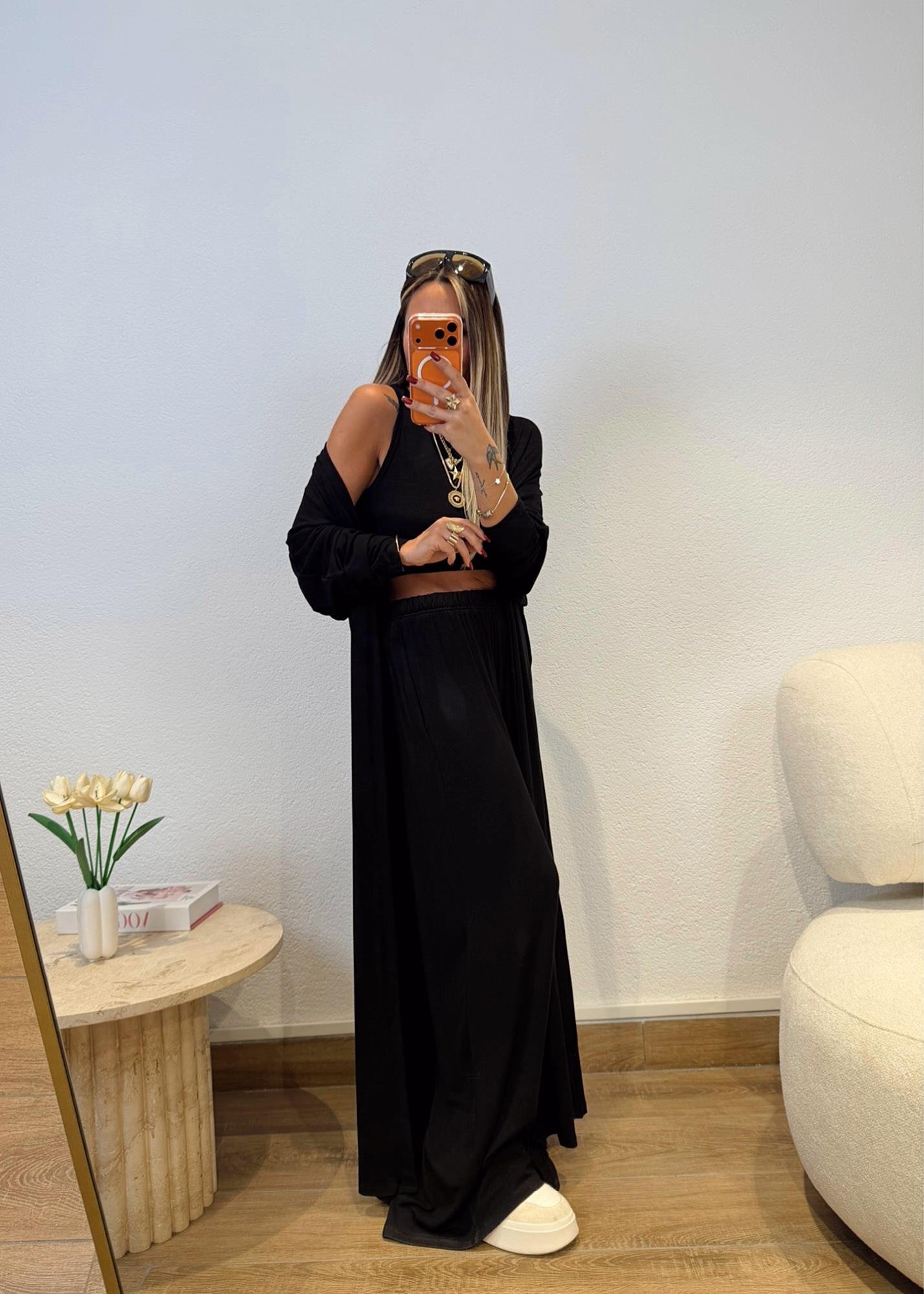 Siyah Uzun Hırkalı Üçlü Modal Takım