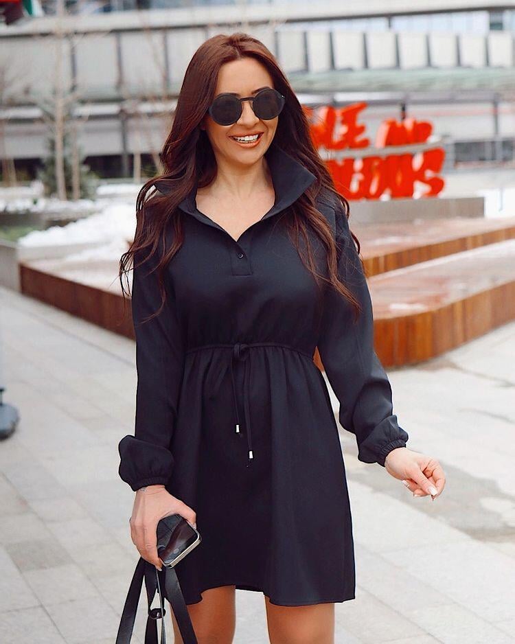 Siyah Z.A Model Dik Yaka Dalgıç Kumaş Basic Elbise
