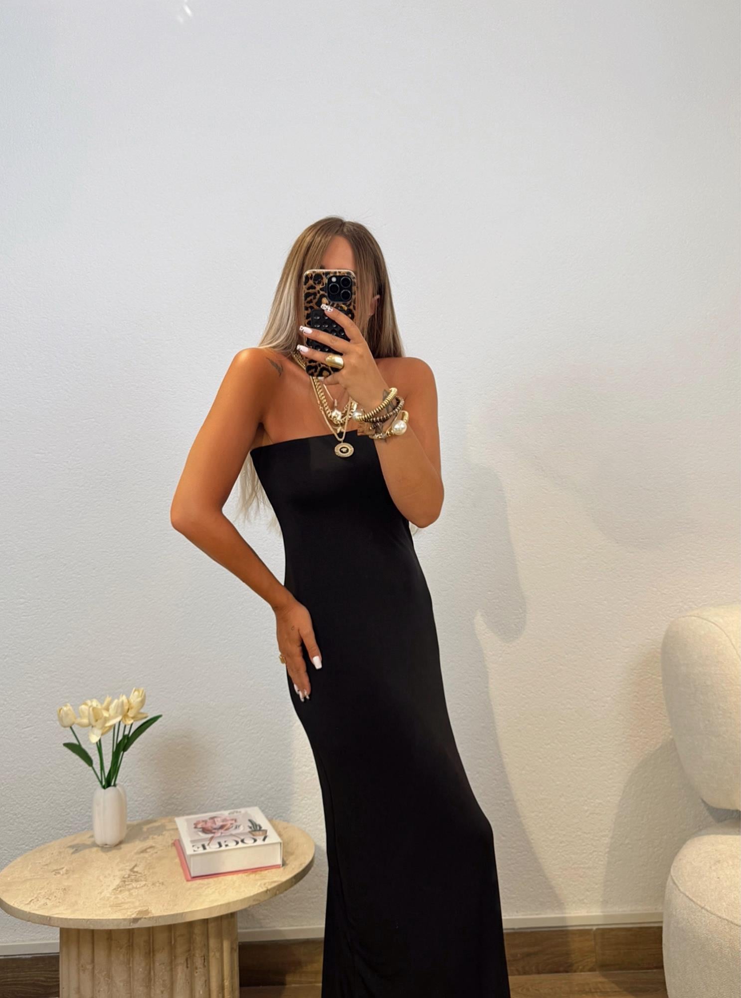 Straplez Sandy Siyah Maxi Elbise