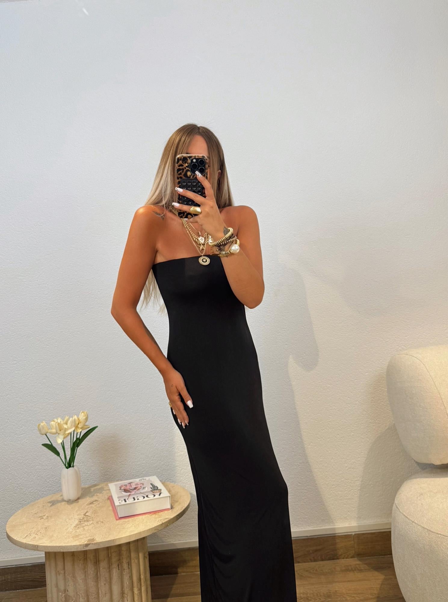 Straplez Sandy Siyah Maxi Elbise
