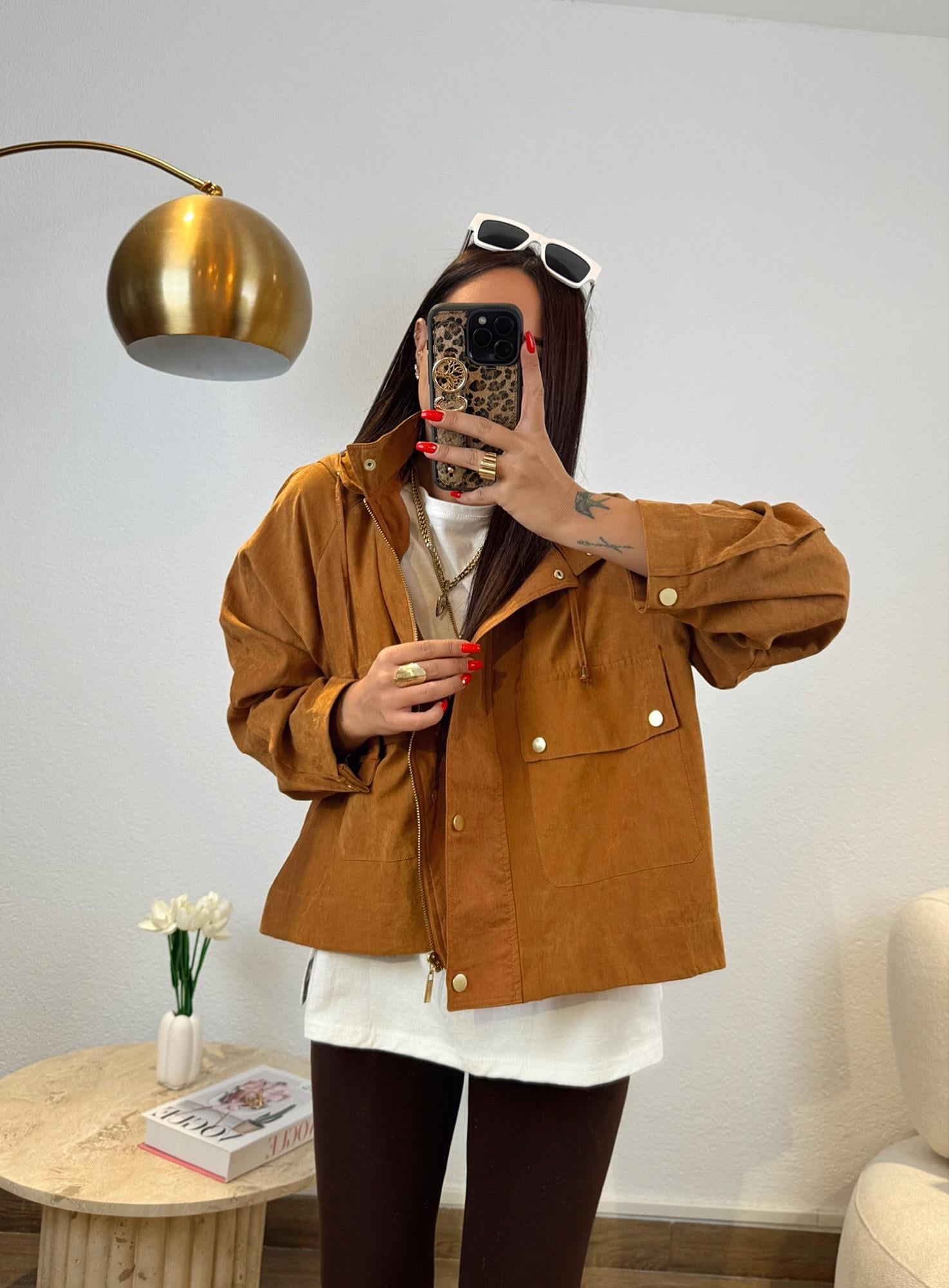Taba Kapişonlu Oversize Nubuk Ceket
