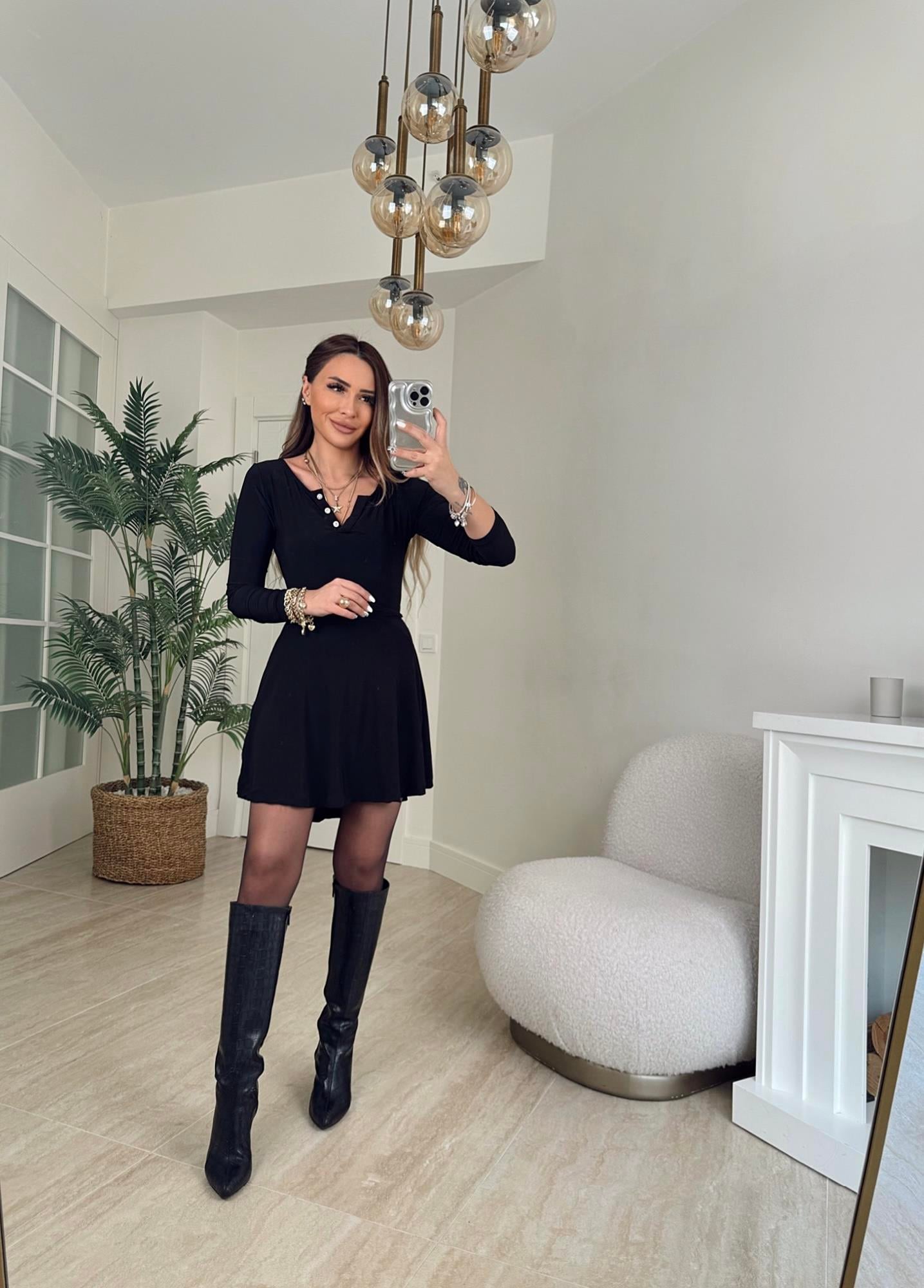 Taş Düğmeli Sandy Elbise