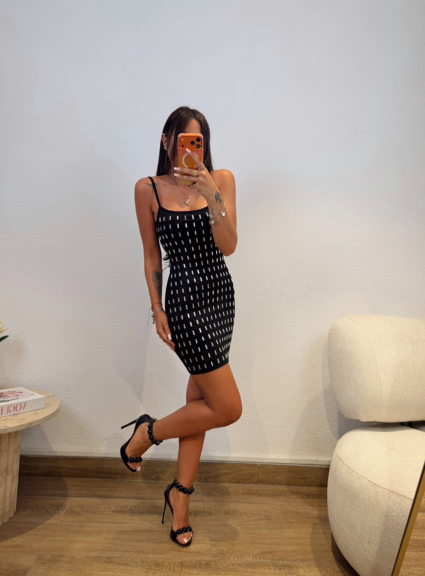 Tasarım İp Askılı Taşlı Siyah Mini Ebise