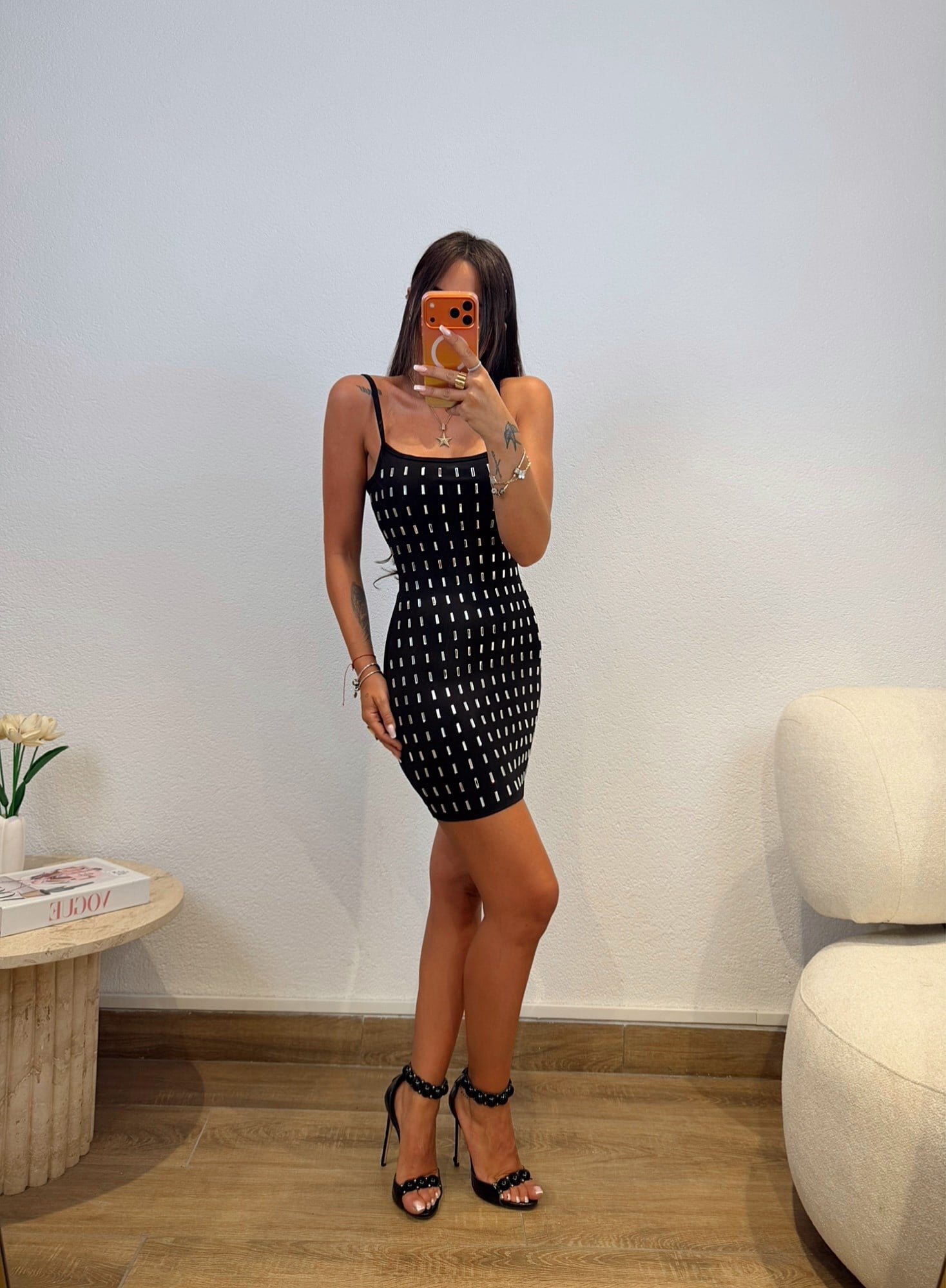 Tasarım İp Askılı Taşlı Siyah Mini Ebise
