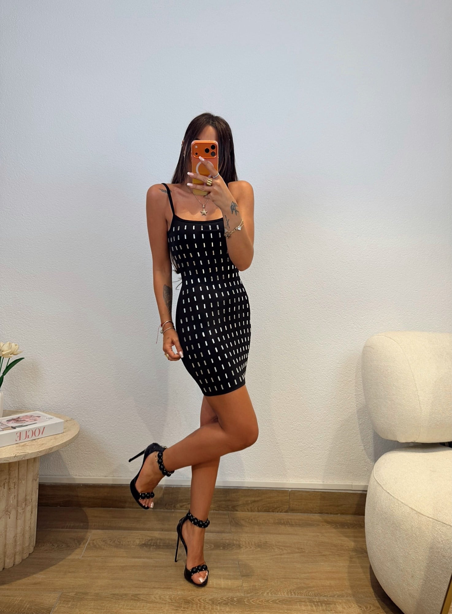 Tasarım İp Askılı Taşlı Siyah Mini Ebise