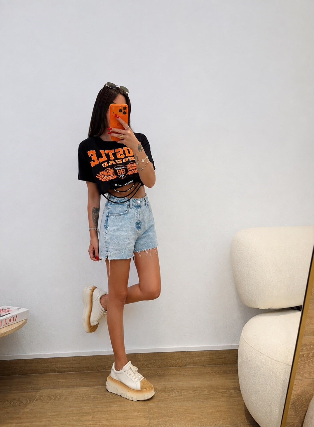 Tasarım Yırtıklı Crop Tshirt