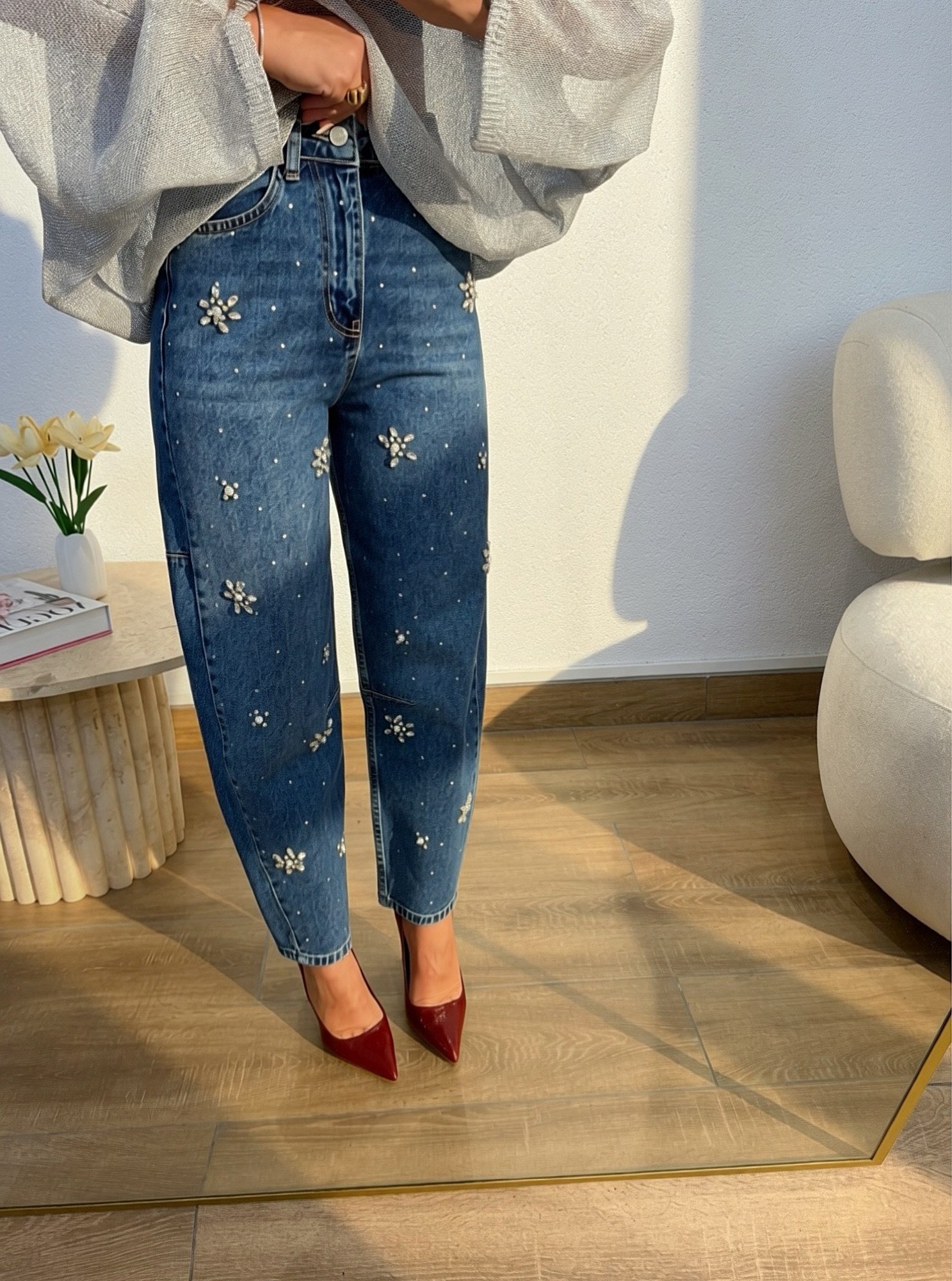 Taşlı Balon Jean