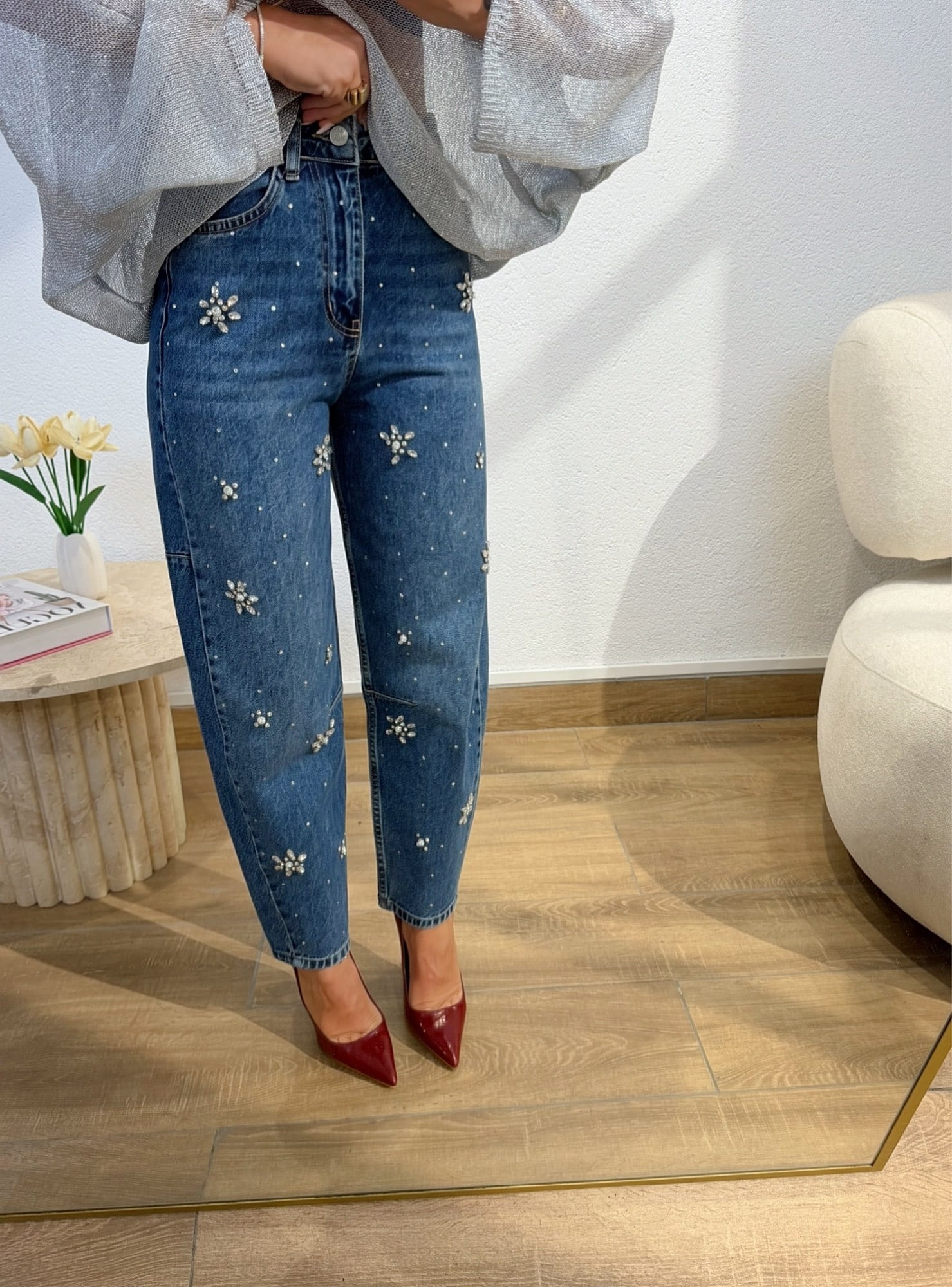 Taşlı Balon Jean