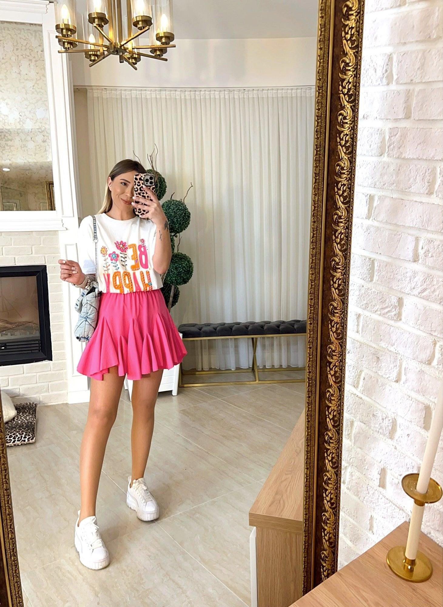 Taşlı Be Happy Baskılı Tshirt