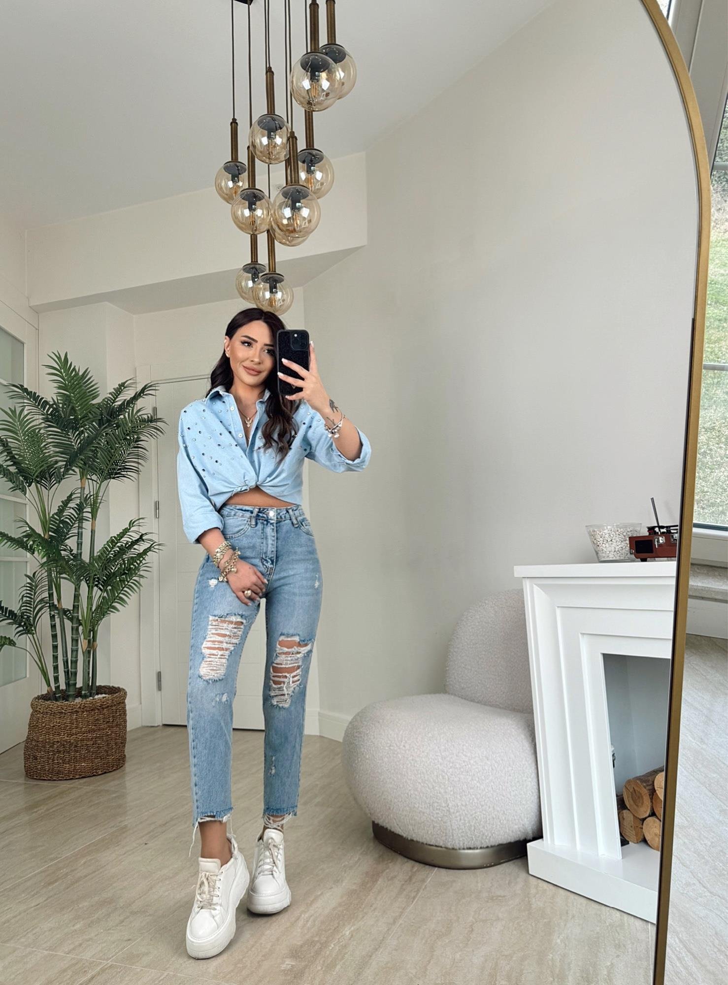 Taşlı Jean Gömlek