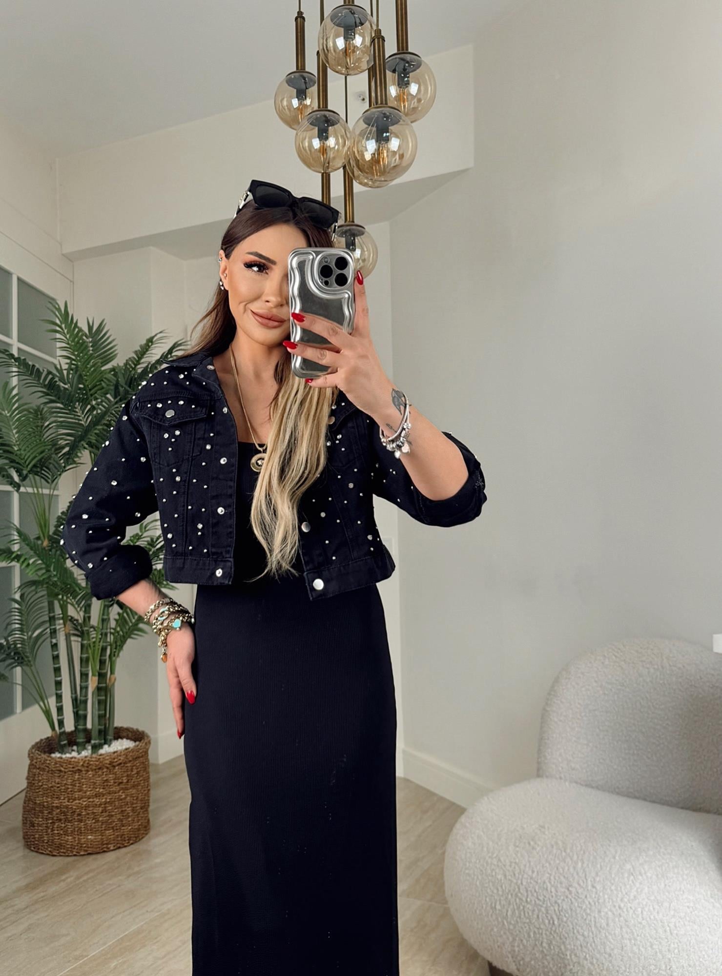 Taşlı Jean Siyah Ceket