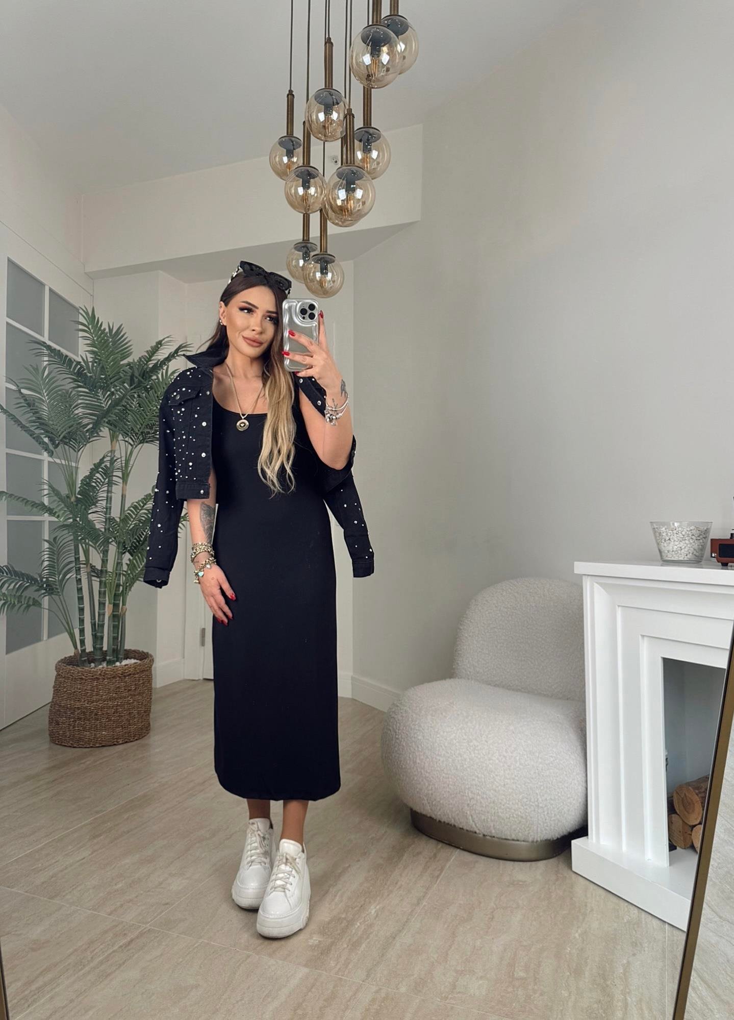 Taşlı Jean Siyah Ceket