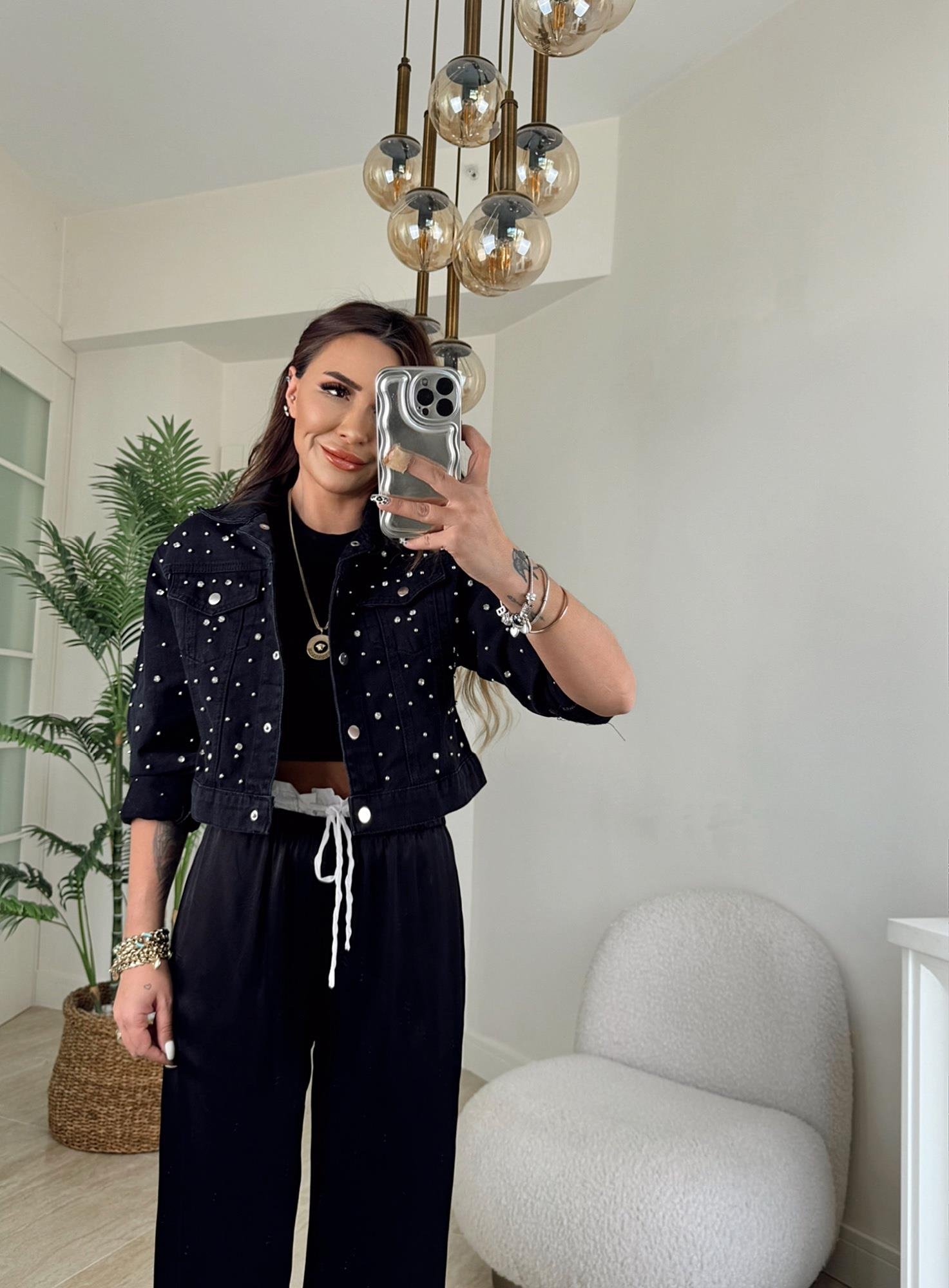 Taşlı Jean Siyah Ceket