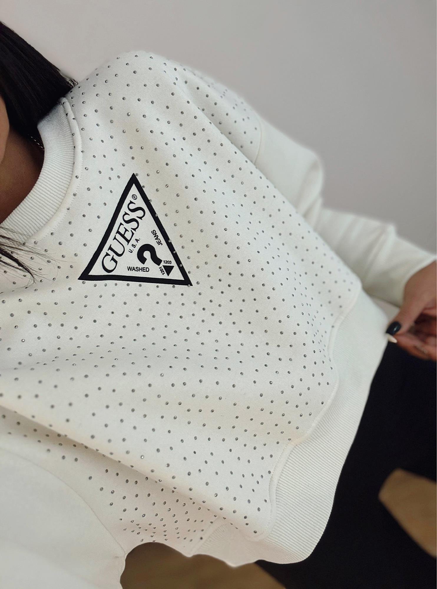 Taşlı Marka Model Beyaz Sweatshirt