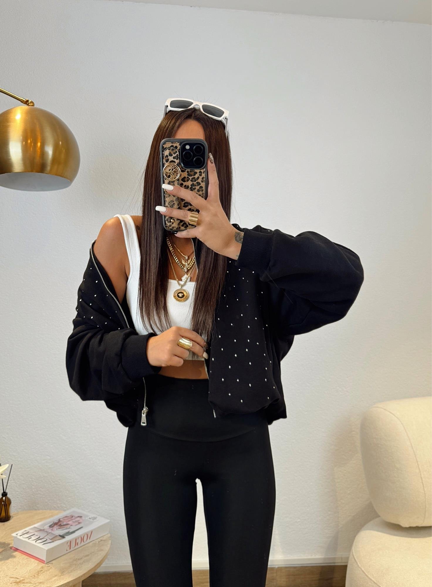 Taşlı Siyah Sweat Hırka