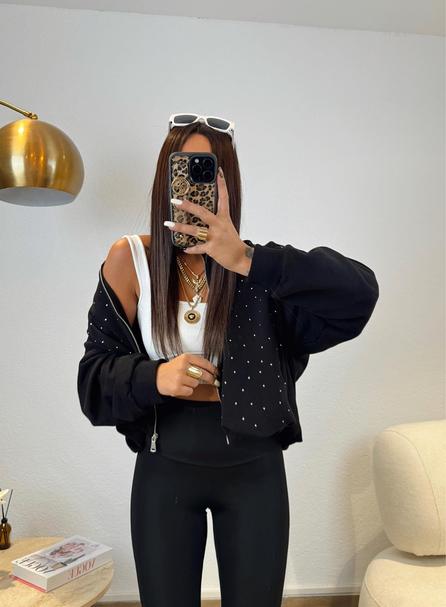 Taşlı Siyah Sweat Hırka