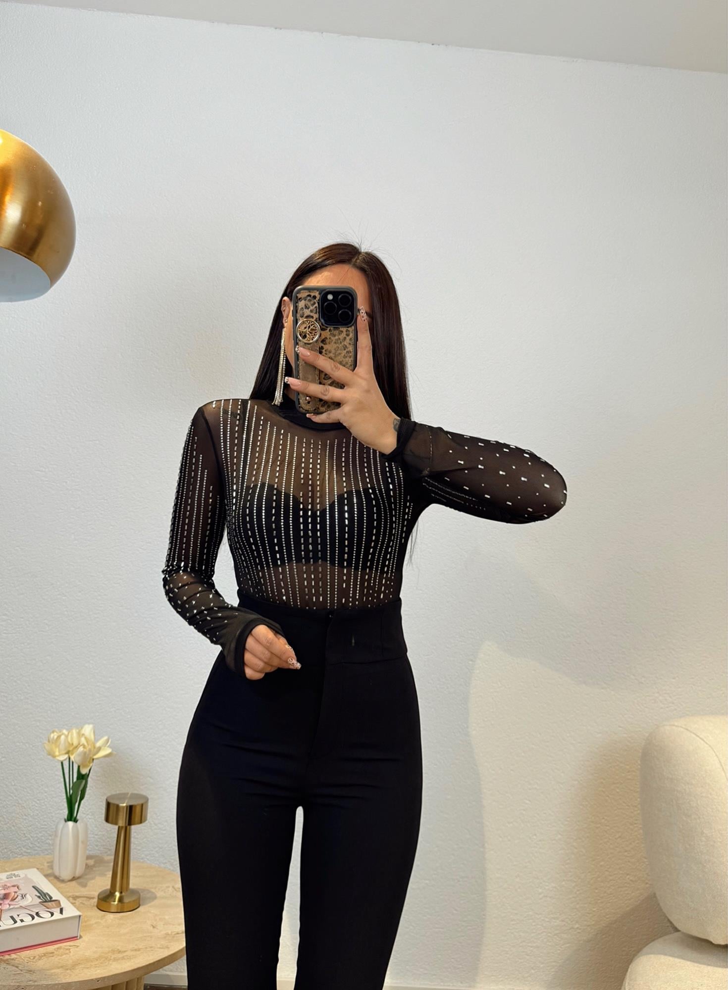 Taşlı Transparan Bodysuit