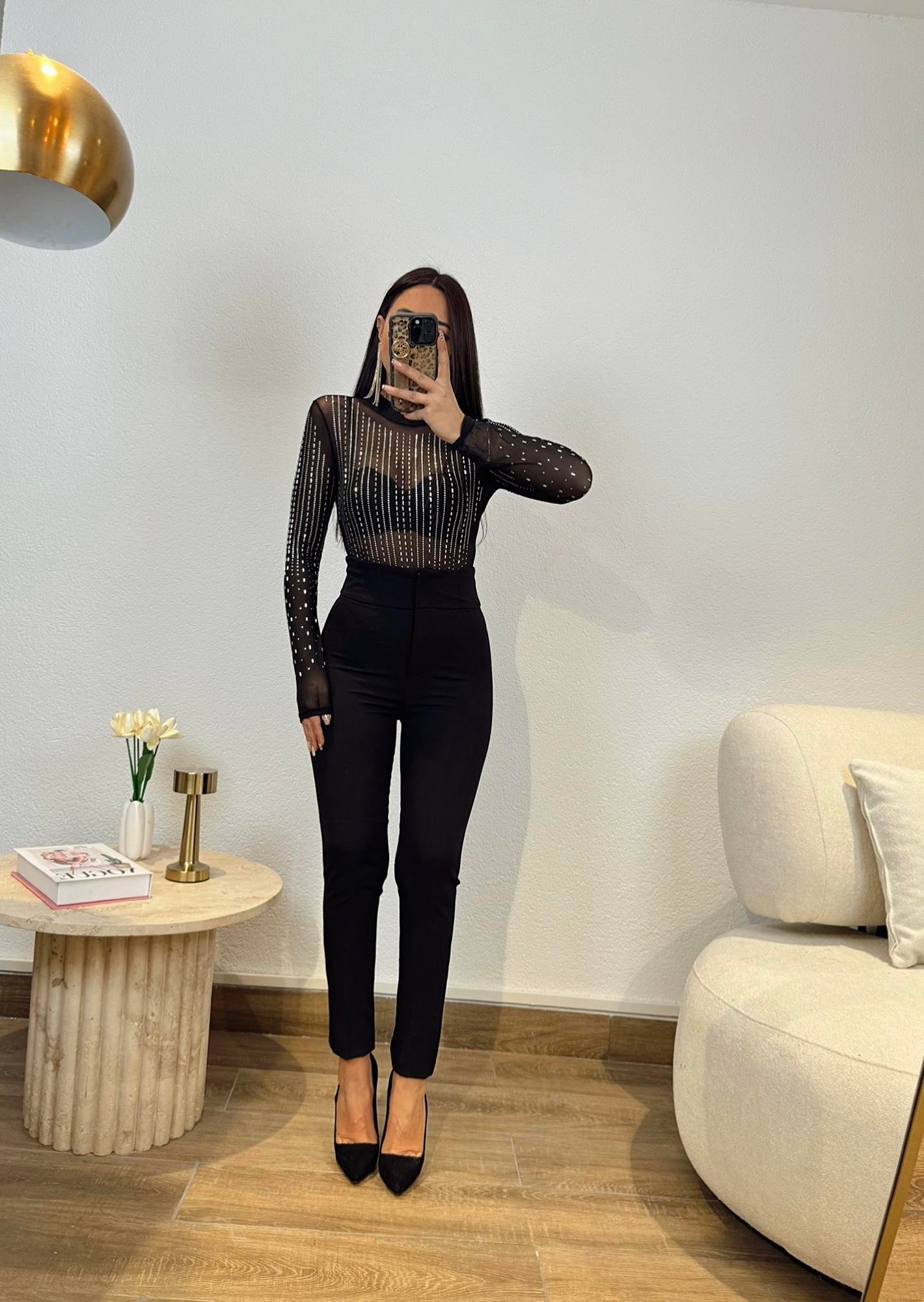 Taşlı Transparan Bodysuit