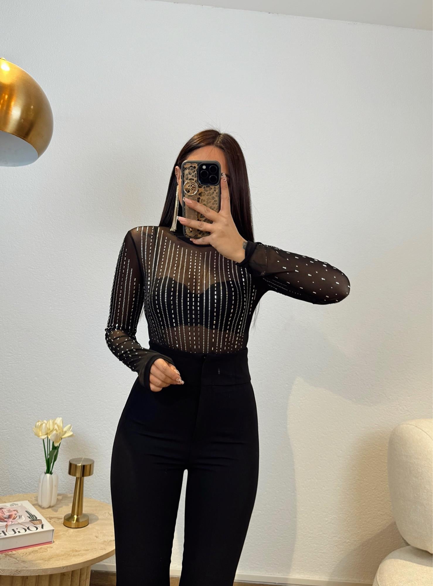 Taşlı Transparan Bodysuit