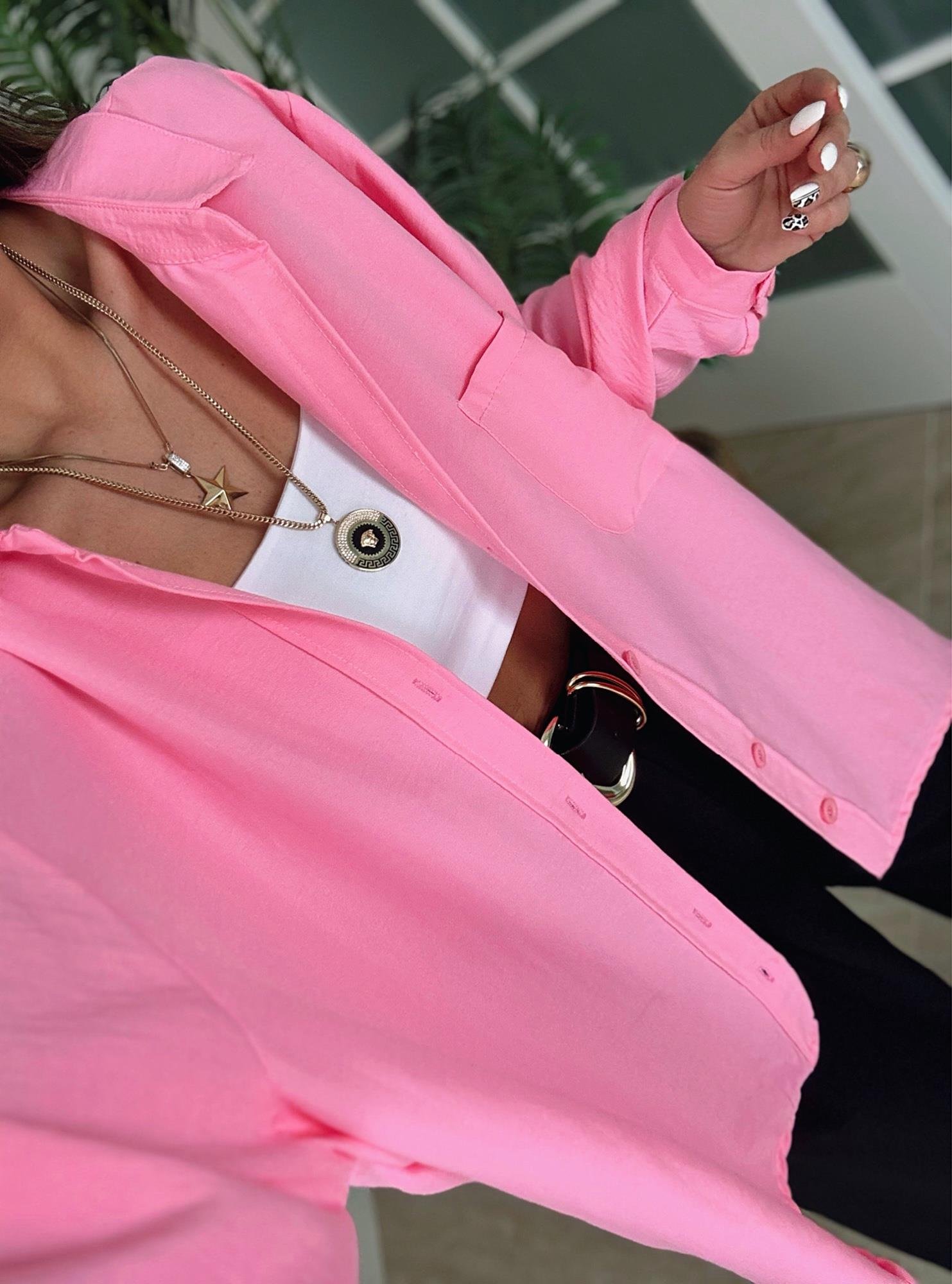 Tek Cepli Pamuklu Oversize Pembe Gömlek