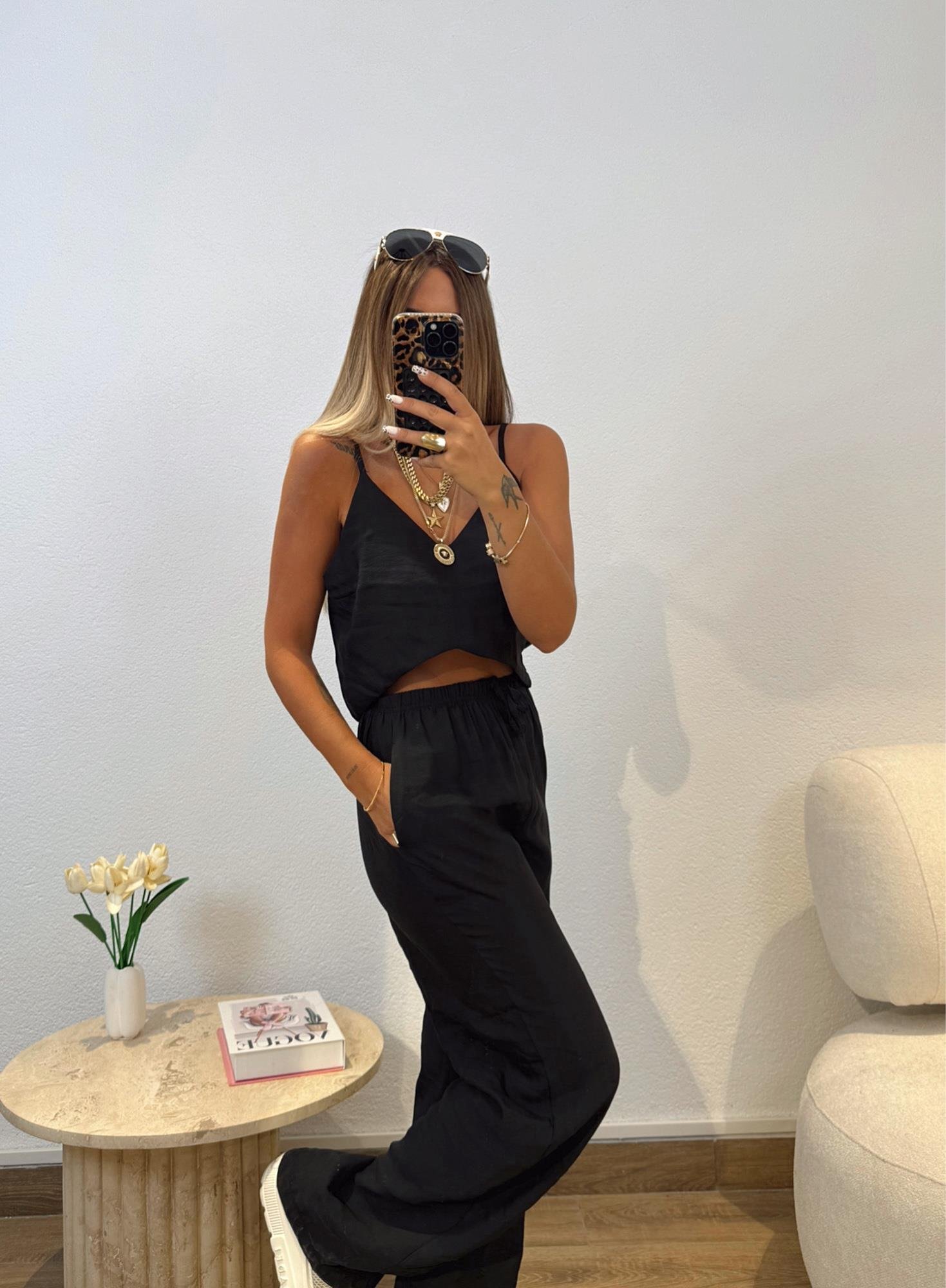 Tensel Crop-Pantolon Siyah Takım