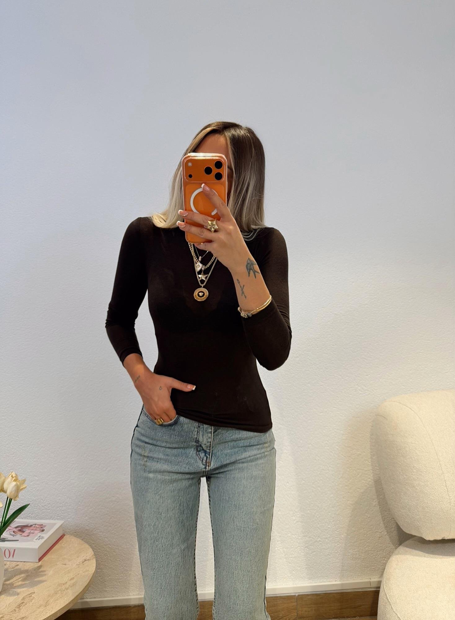 Transparan Balıkçı Yaka Siyah Badi