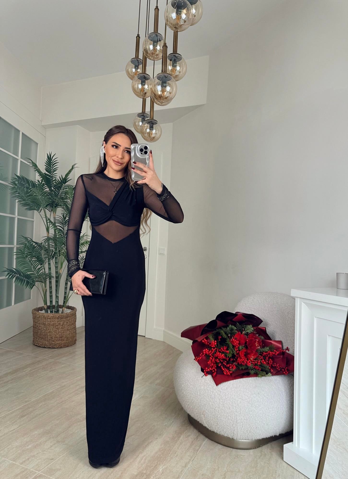 Transparan Detay Sandy Maxi Boy Elbise