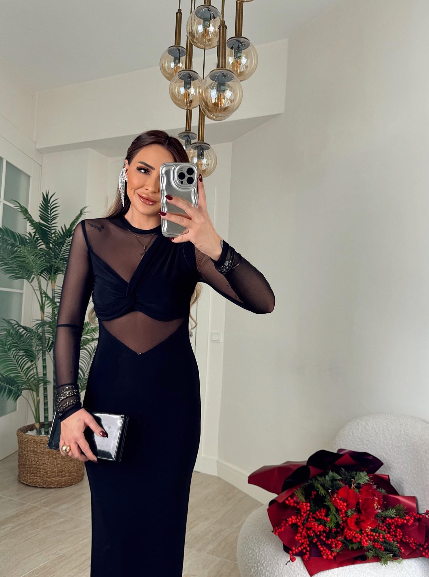 Transparan Detay Sandy Maxi Boy Elbise