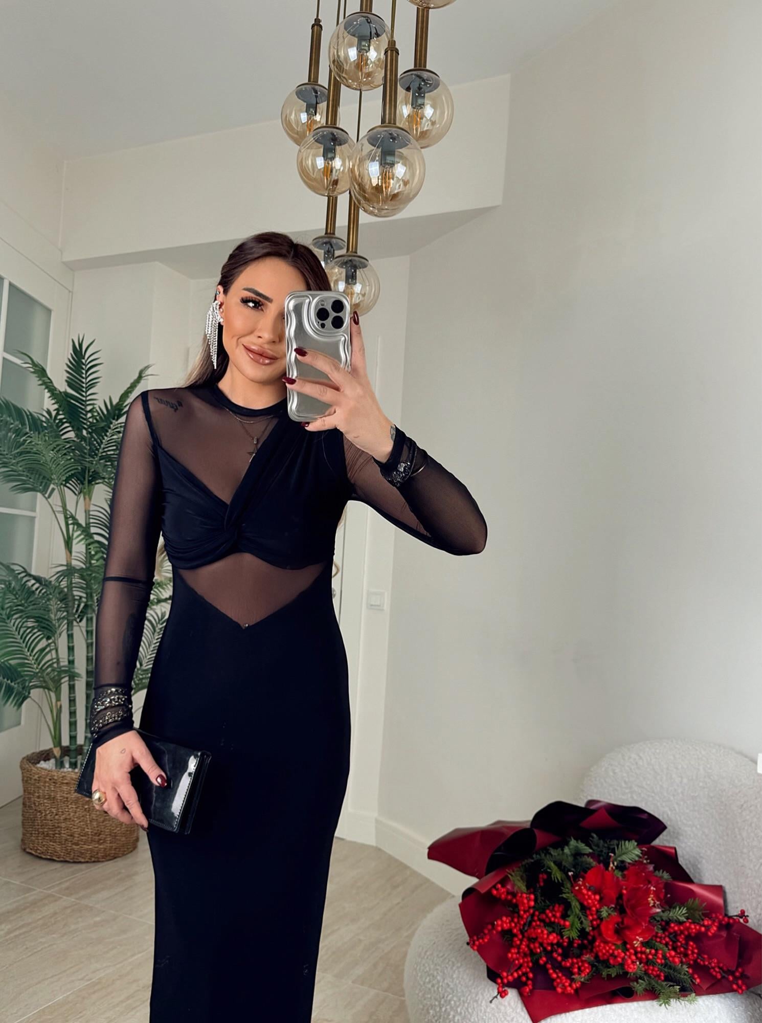 Transparan Detay Sandy Maxi Boy Elbise