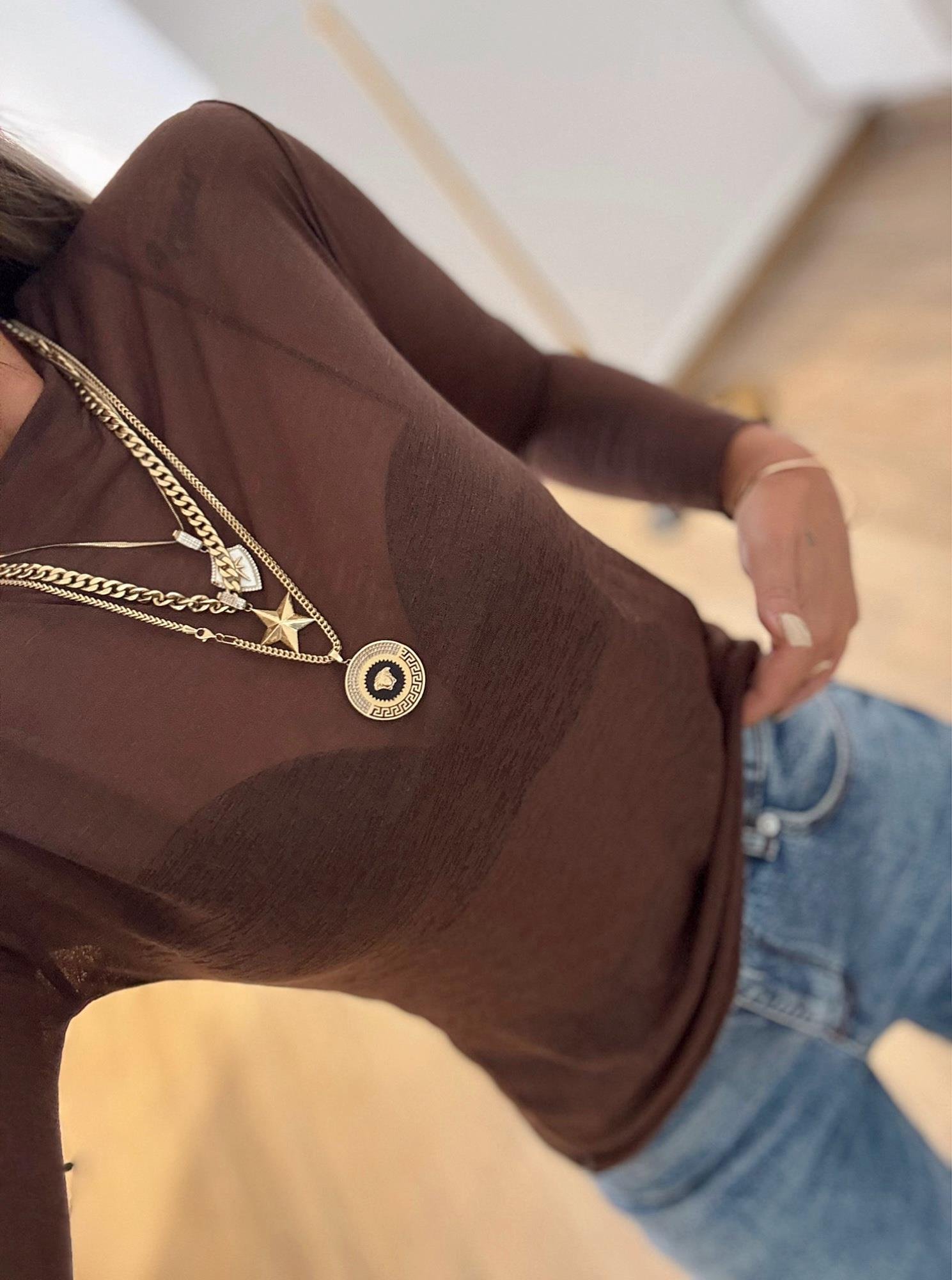 Transparan Kahve Bluz