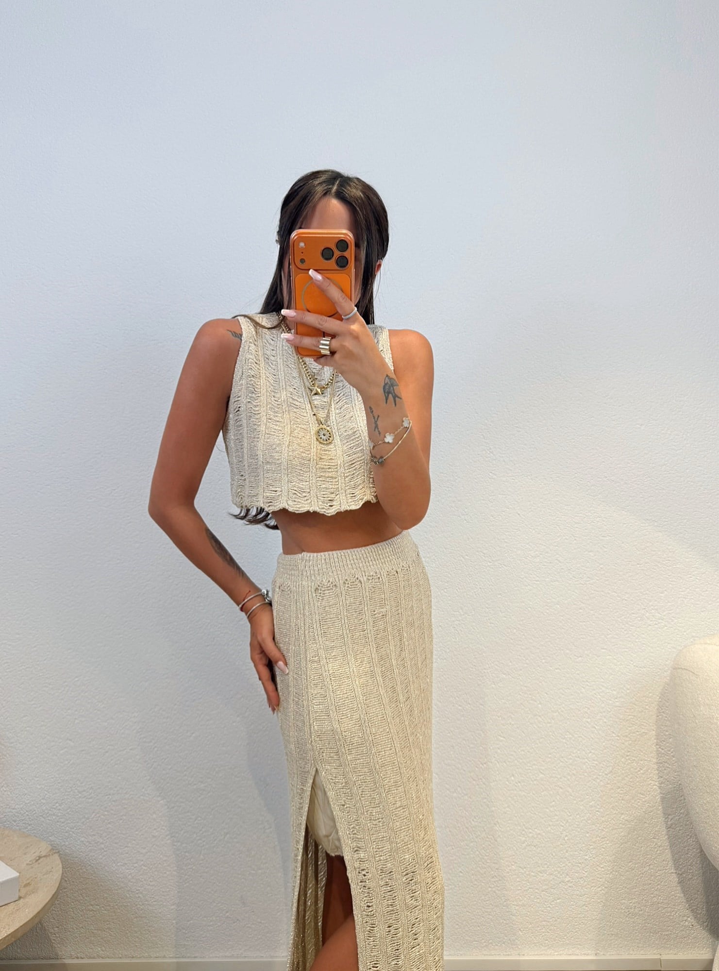 Triko Simli Etek&Crop Takım
