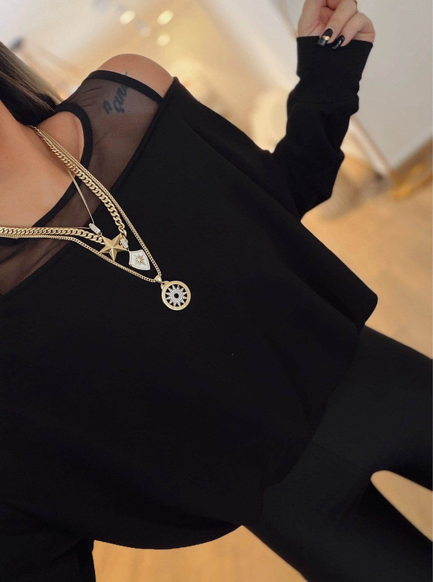 Tül Askılı Modal Siyah Sweat