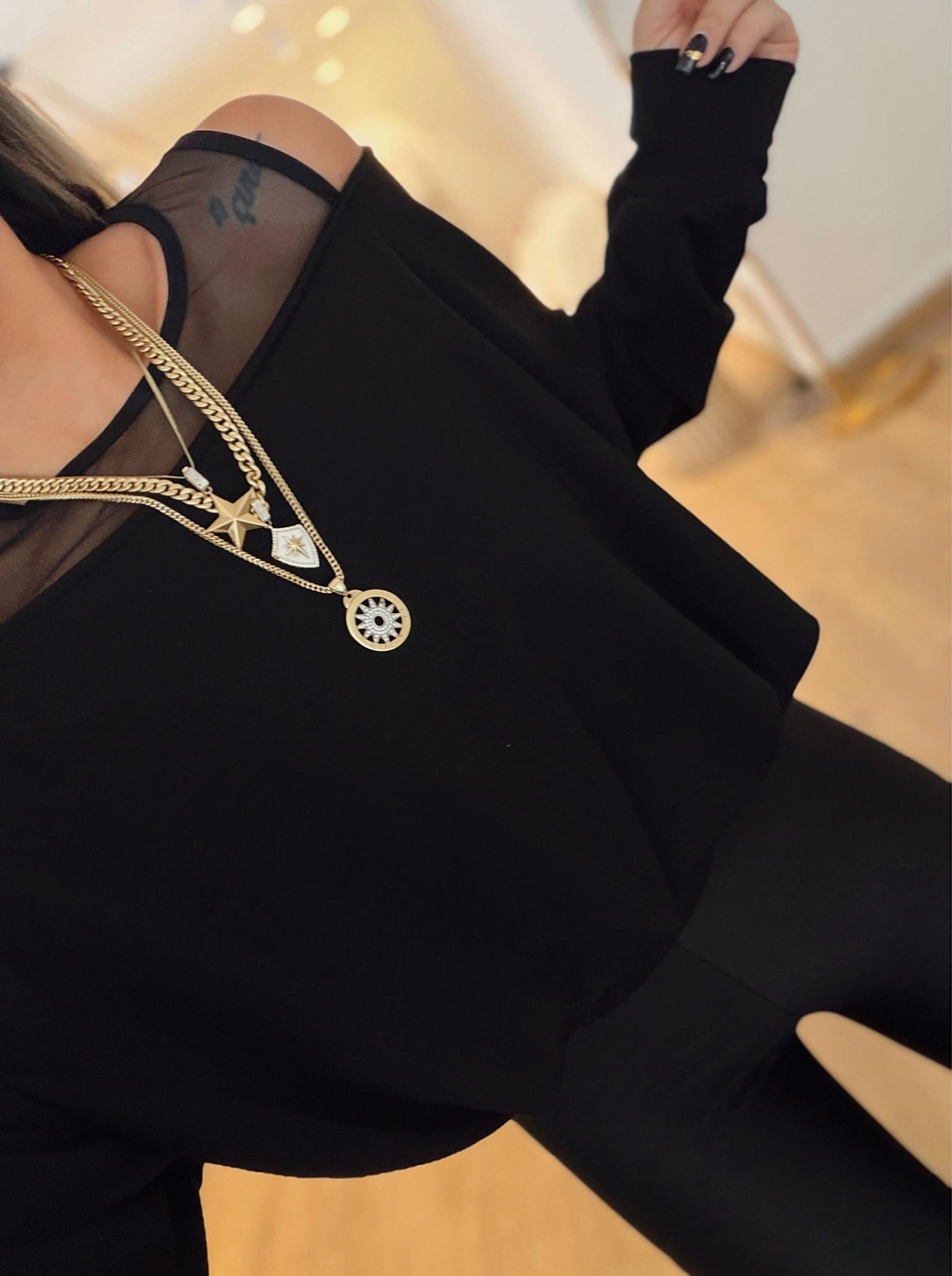 Tül Askılı Modal Siyah Sweat