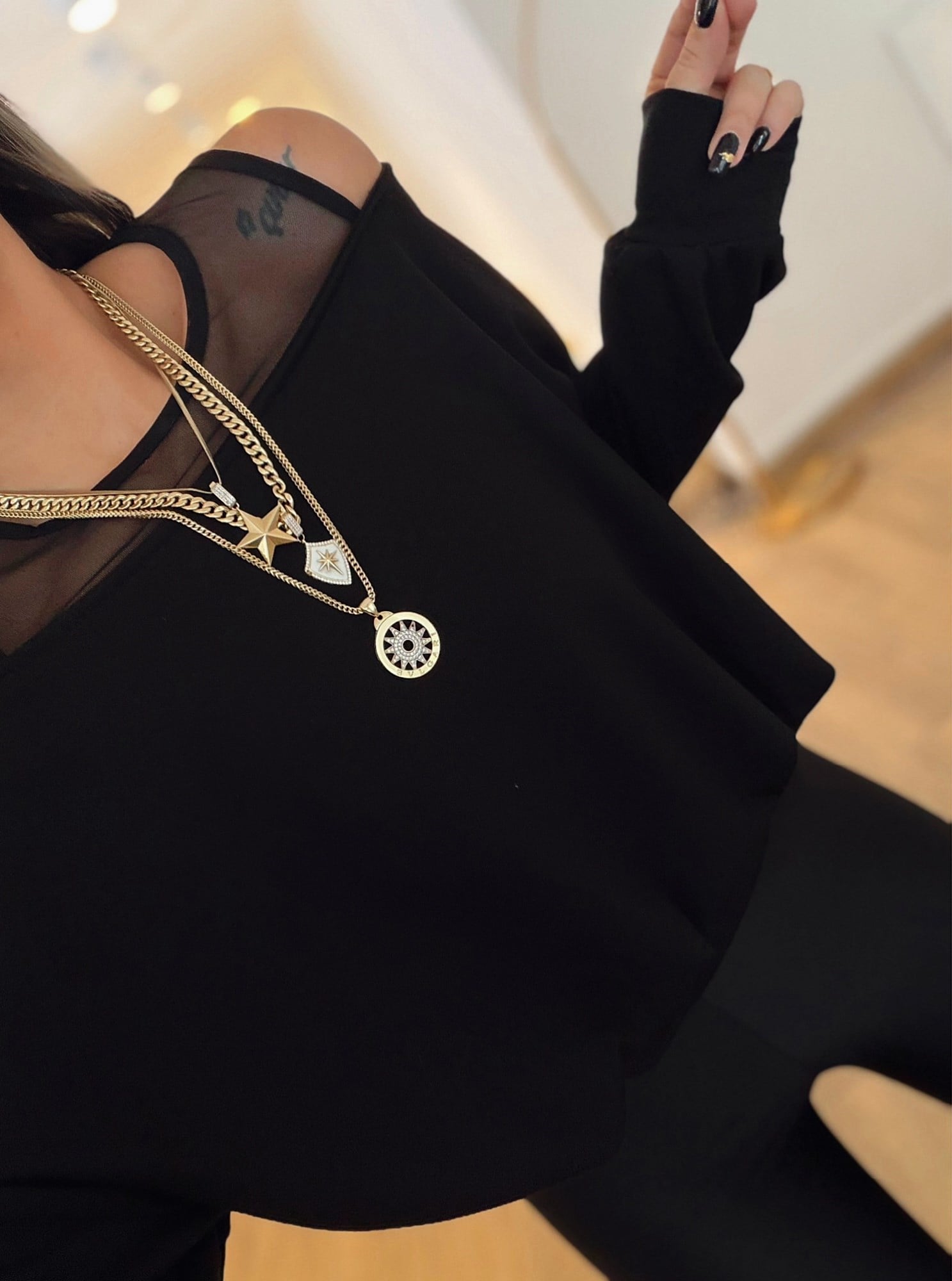 Tül Askılı Modal Siyah Sweat