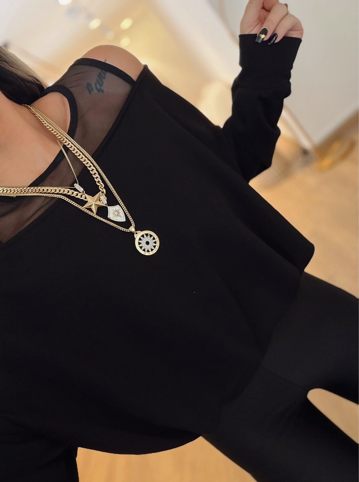 Tül Askılı Modal Siyah Sweat