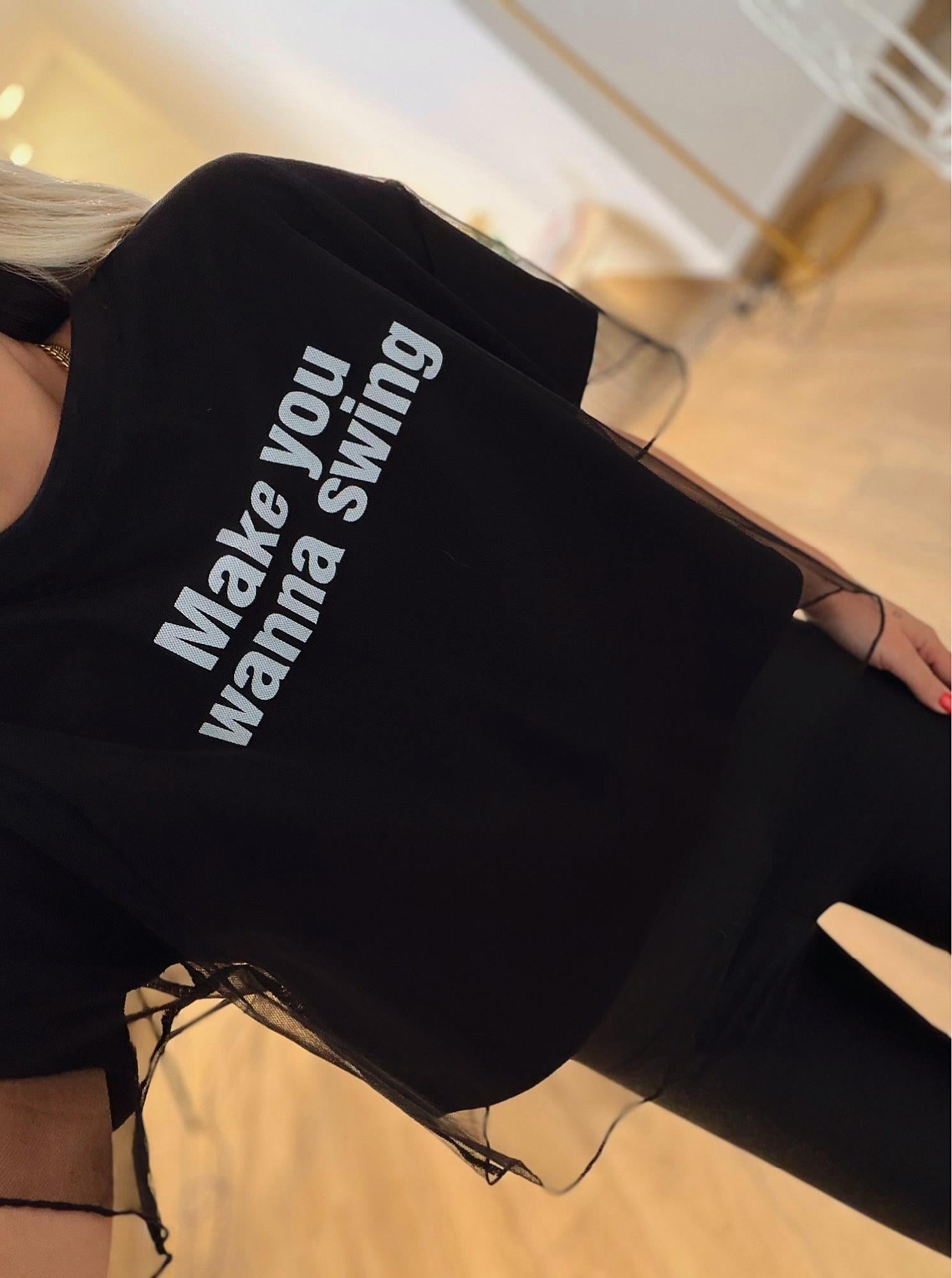 Tül Detay Crop Bluz