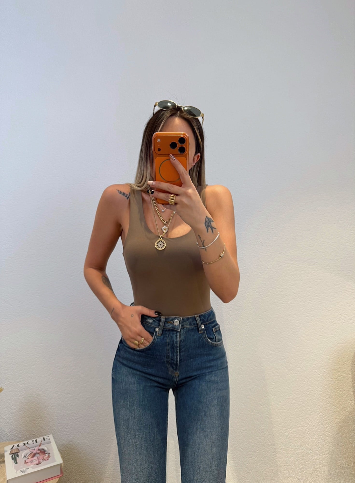 U Yaka Kalın Askılı Vizon Bodysuit