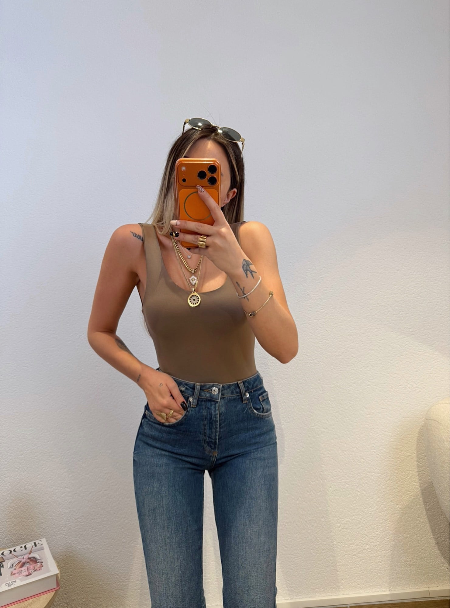 U Yaka Kalın Askılı Vizon Bodysuit
