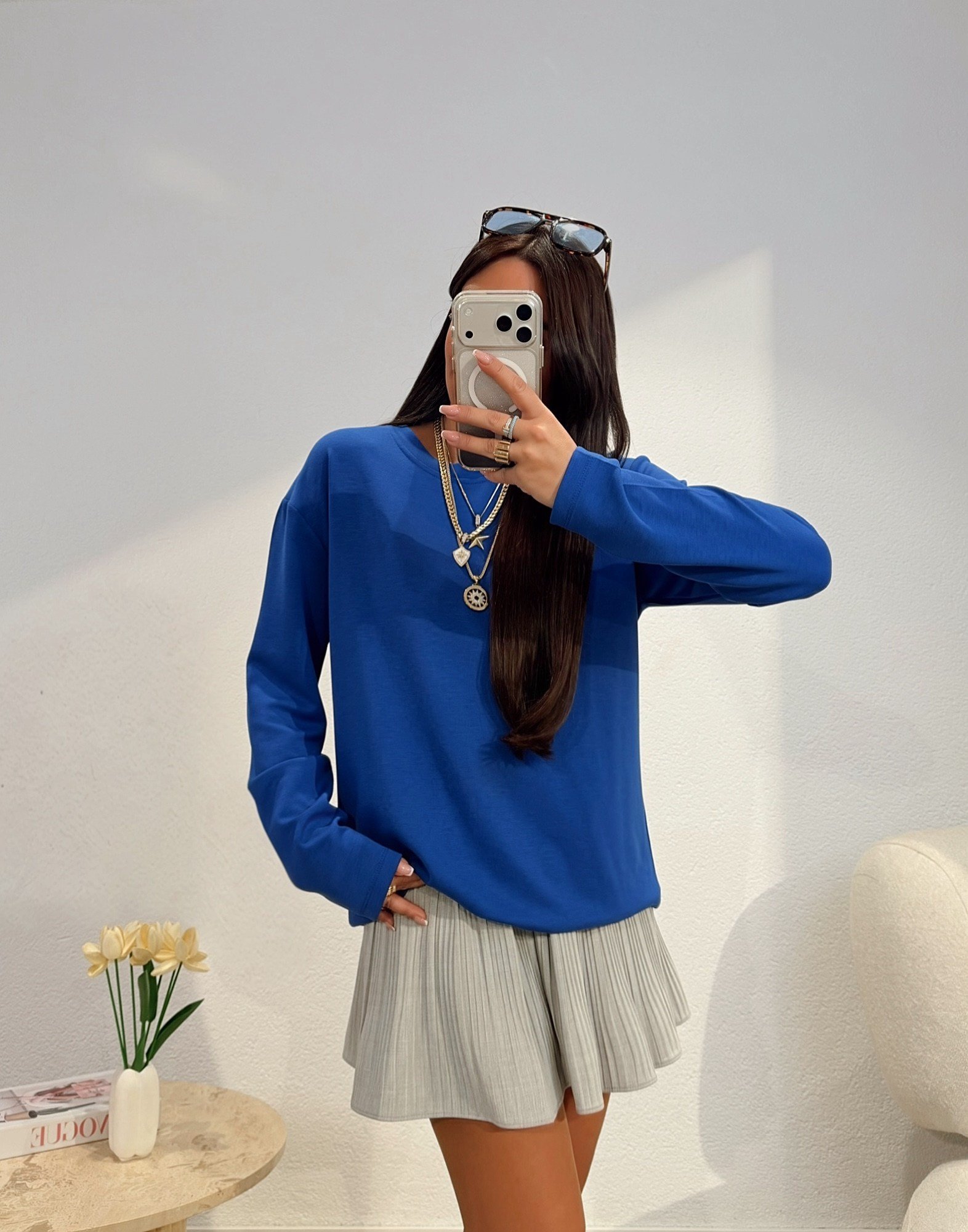Uzun Kol Modal Saks Mavi Basic