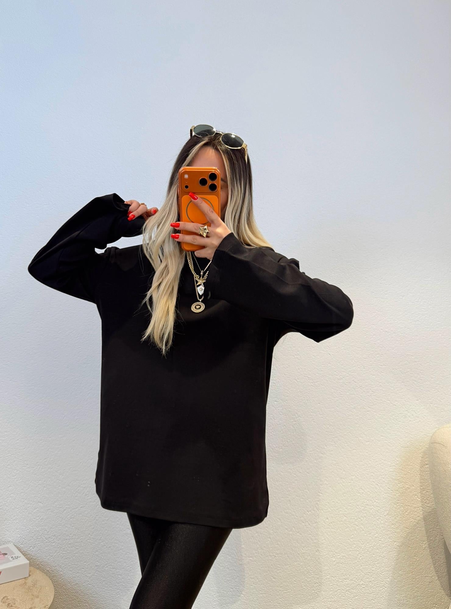 Uzun Kol Oversize Siyah Basic