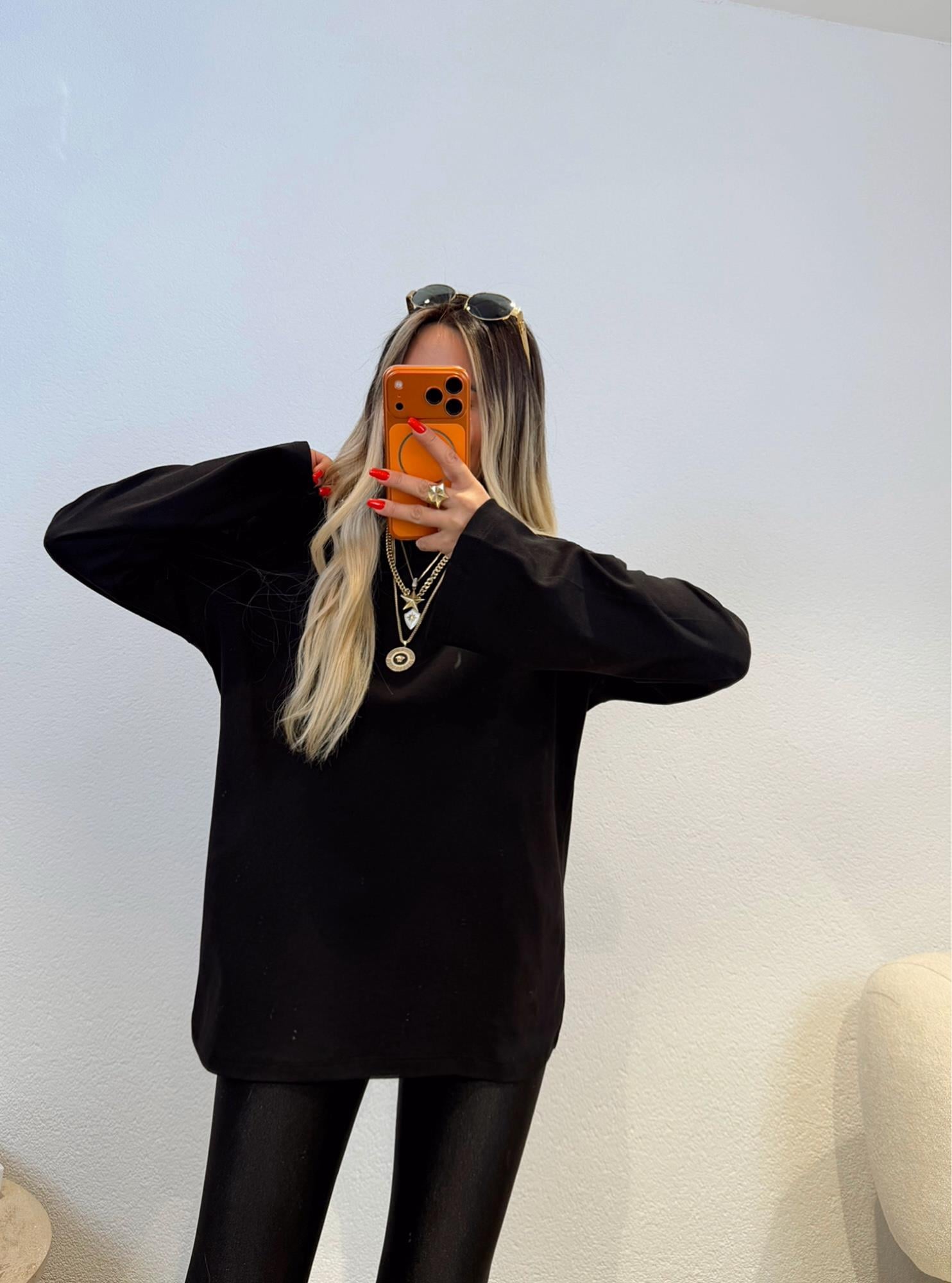 Uzun Kol Oversize Siyah Basic