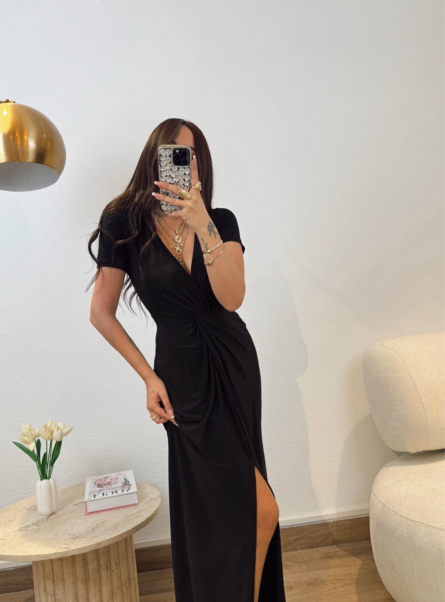 V Yaka Düğümlü Maxi Elbise