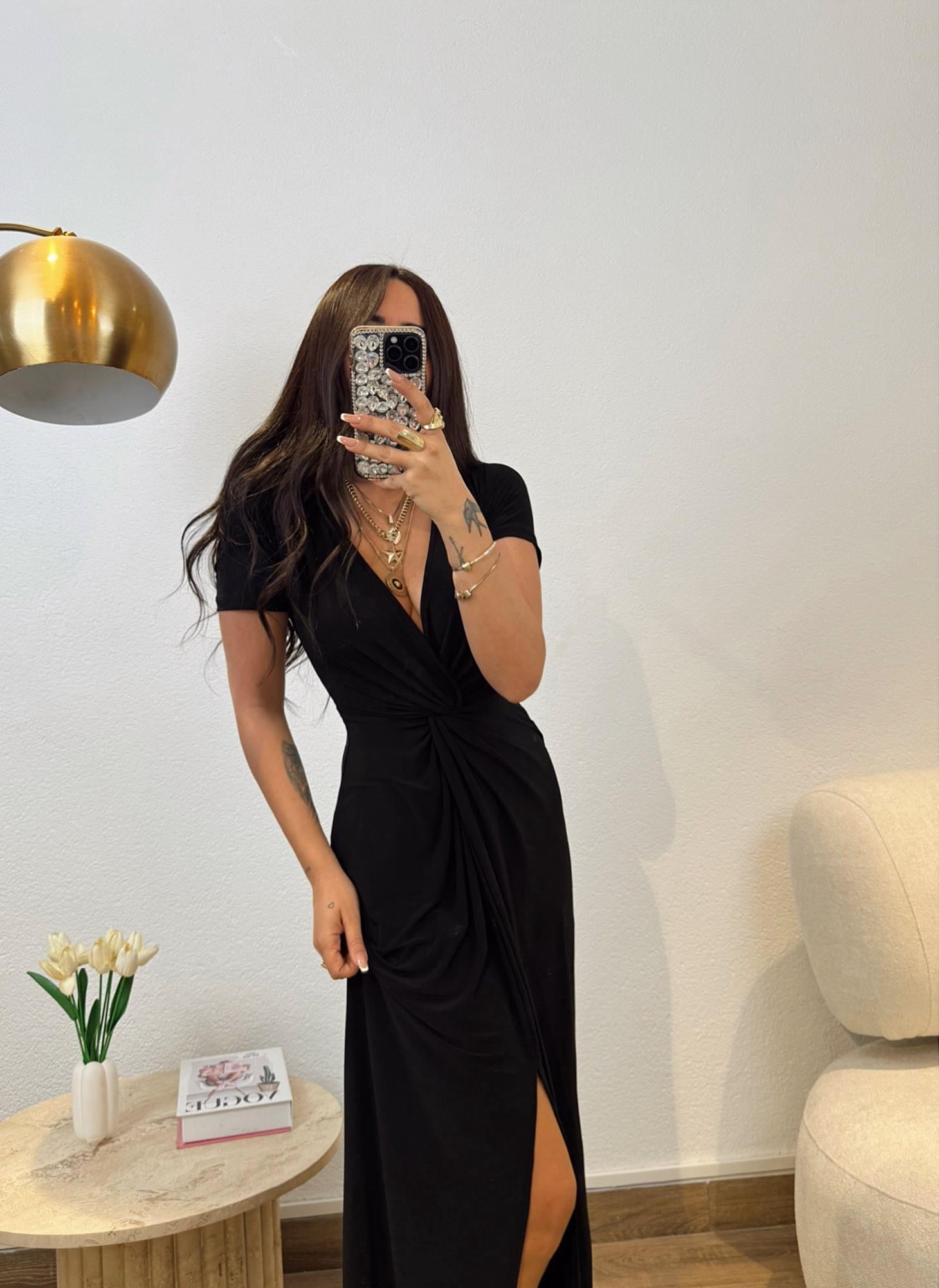 V Yaka Düğümlü Maxi Elbise