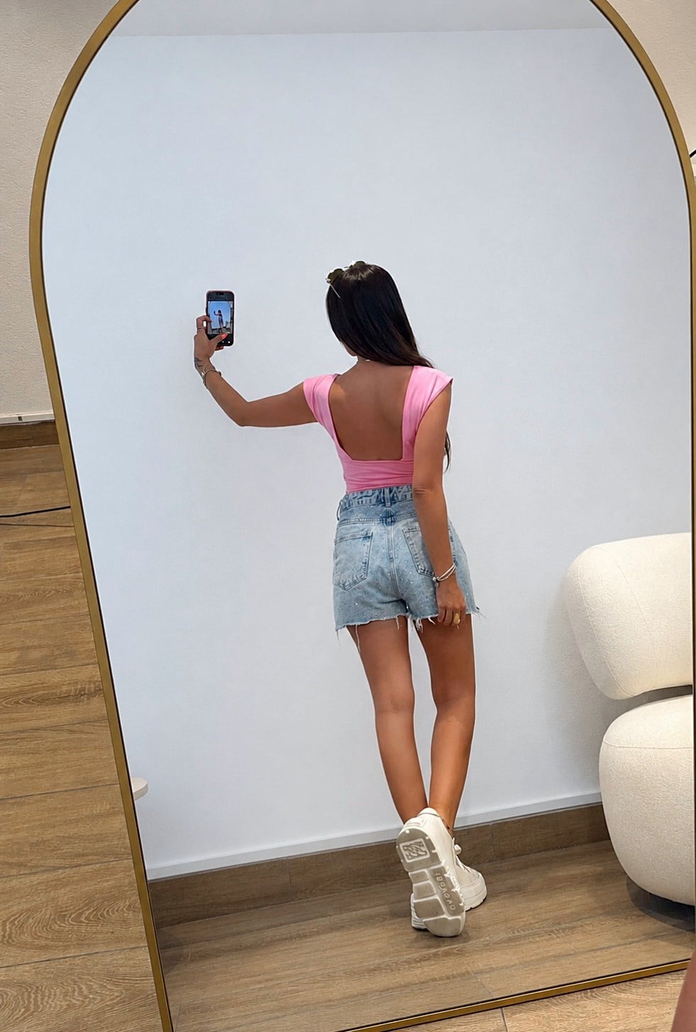 V Yaka Düğümlü Modal Pembe Crop