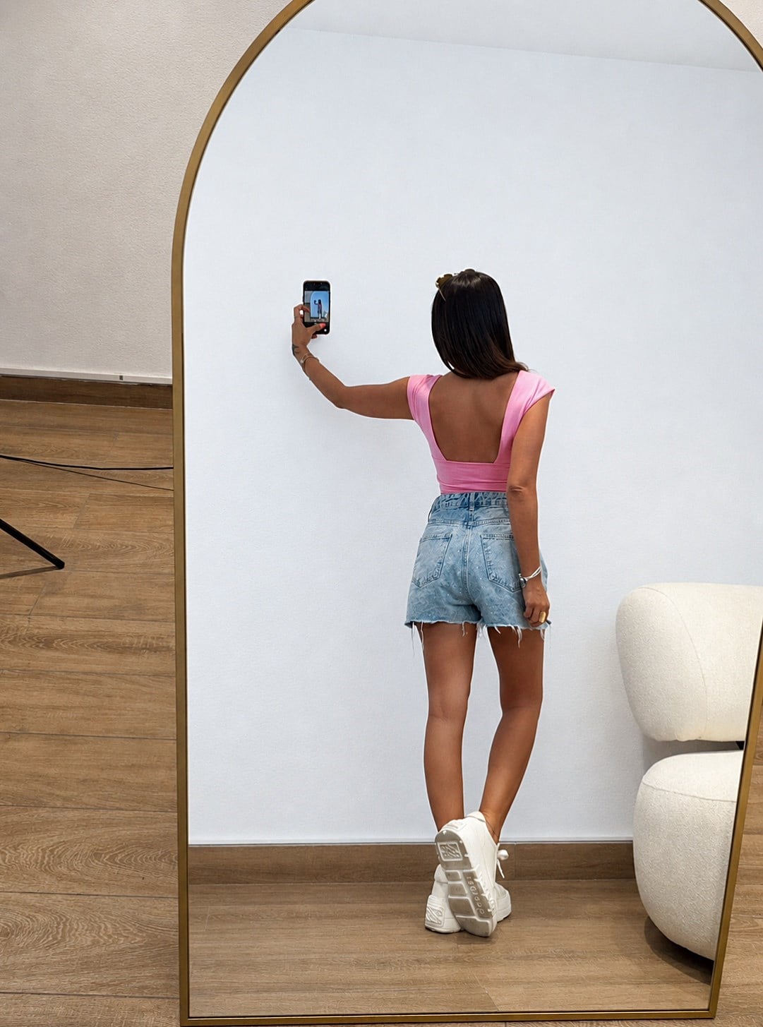 V Yaka Düğümlü Modal Pembe Crop